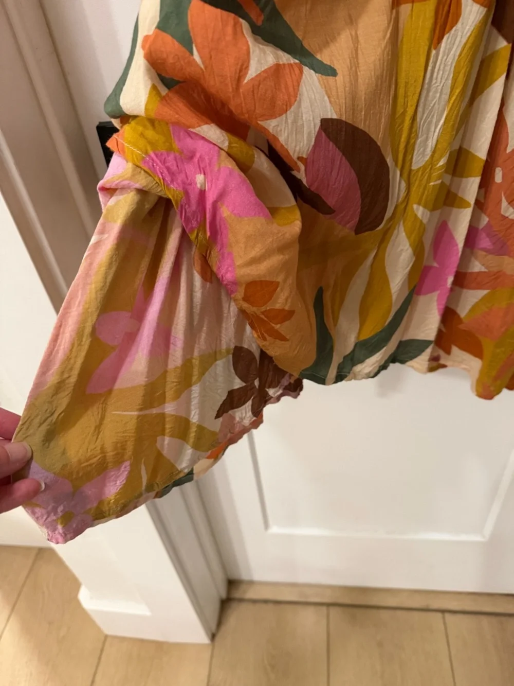 Velvet by Graham & Spencer Mustard Floral Midi Dress with Pink & Green Accents - Picture 4 of 5